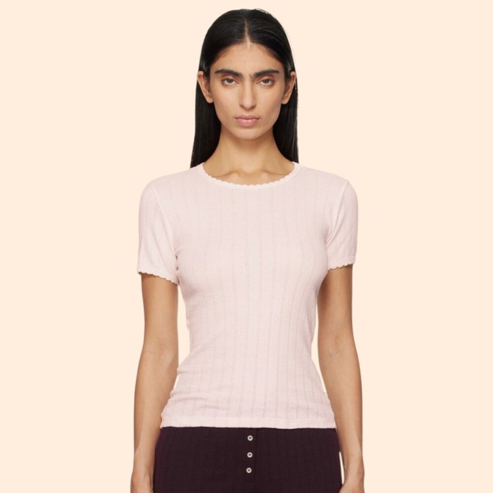 Leset Pointelle Tee Pink